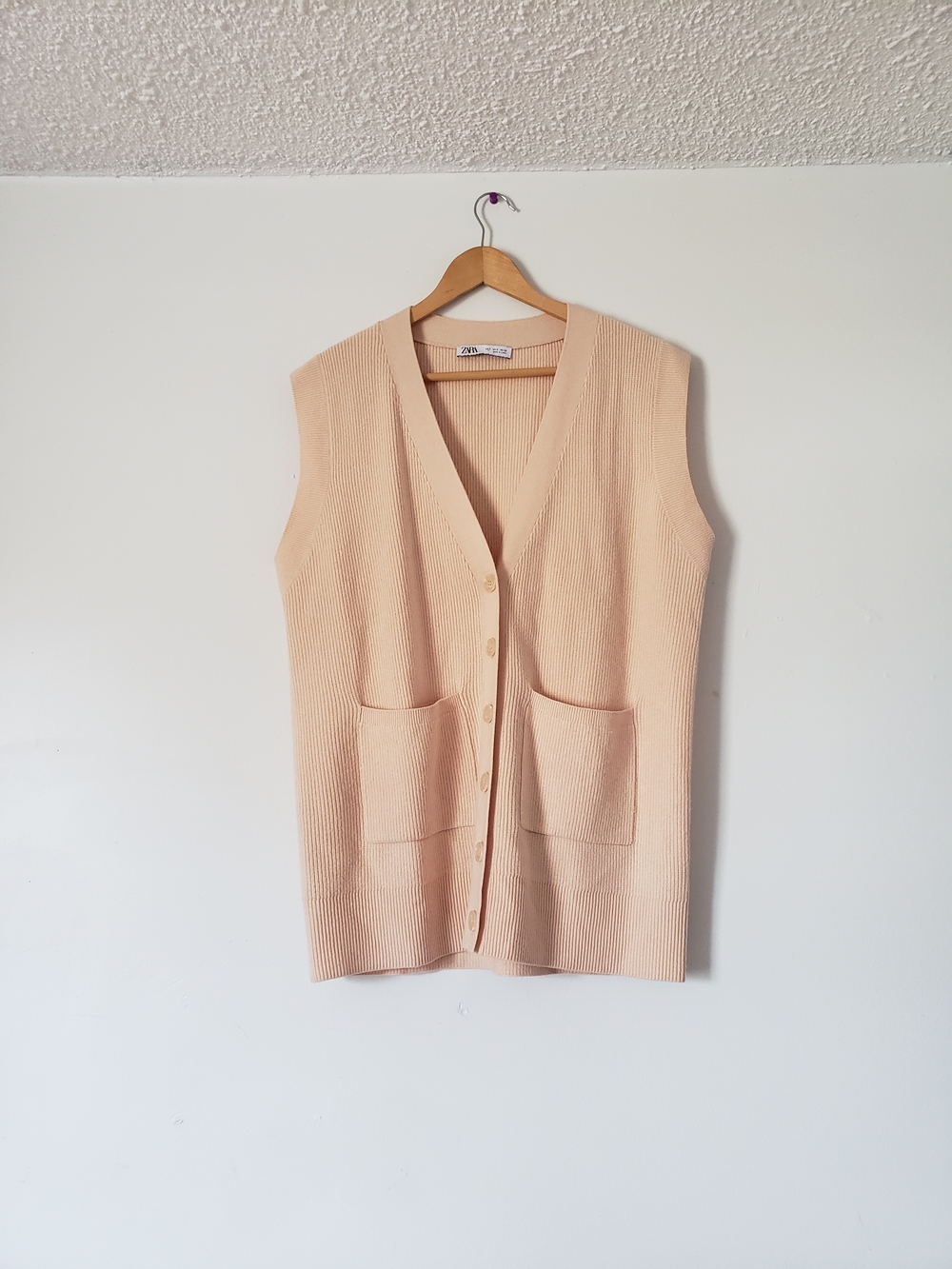 Zara Oversized Baggy Sleeveless Button Cardigan Vest in Creamed TAN 9/10 Likenew